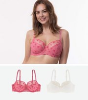 Dorina 2 Pack Pink and White Mesh Embroidered Underwired Bras